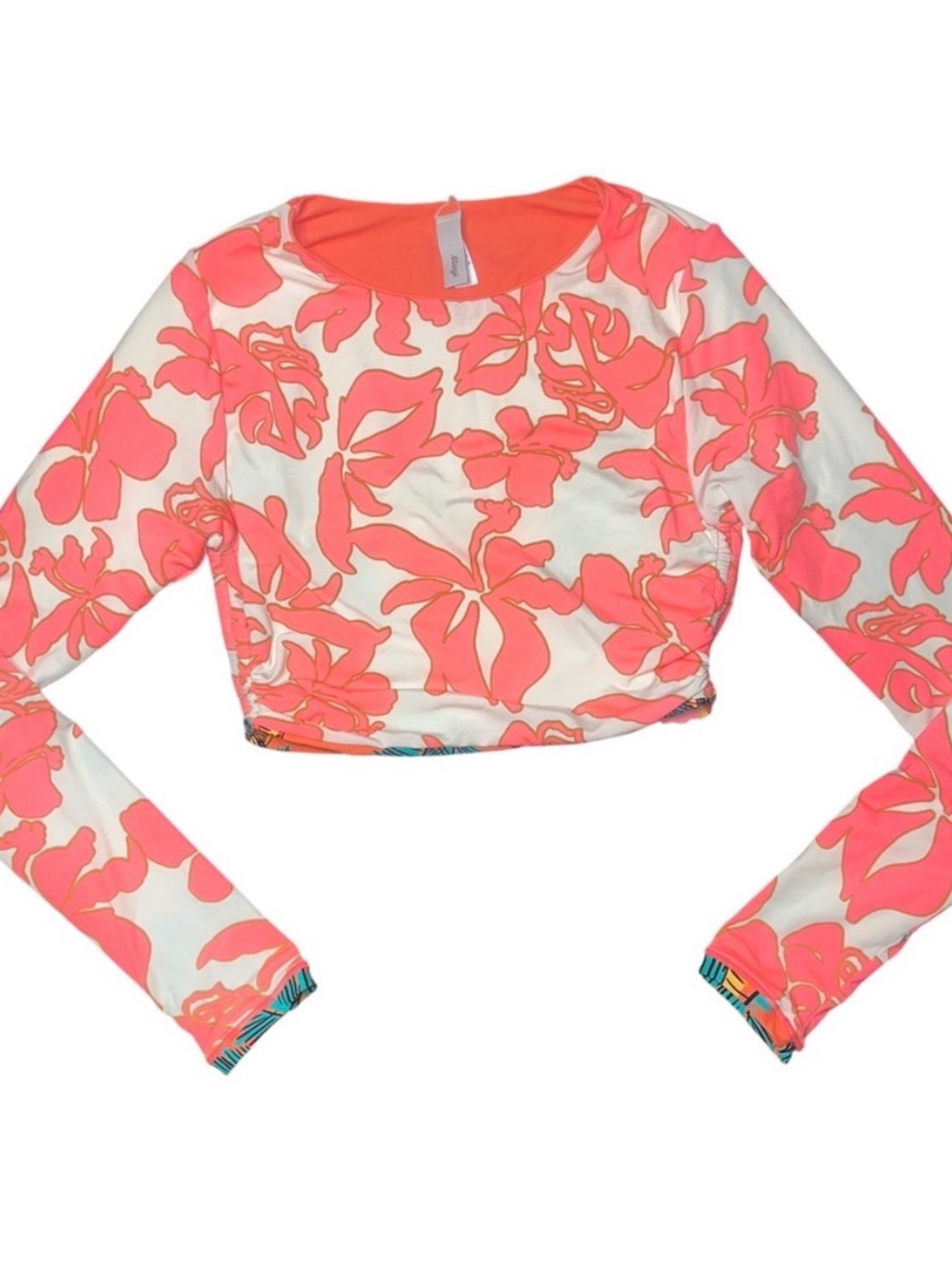NWT Maaji Swim cropped Rash Guard Coral Floral Long Sleeve